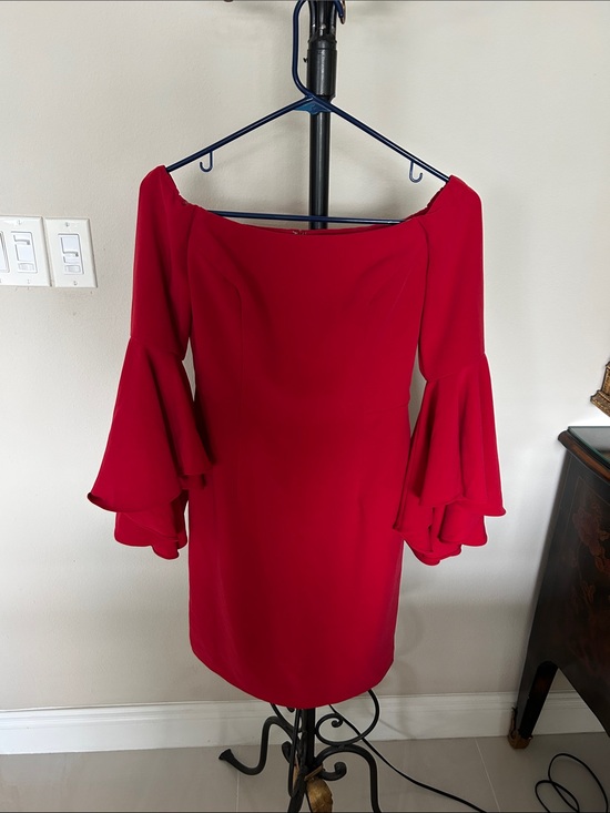 Boston Proper Dresses & Skirts - Boston Proper Red Off-Shoulder Dress with Tiered Bell Sleeves